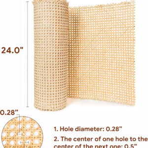 24" Width Rattan Cane Webbing Rattan Cane Webbing Roll 15 Feet Hexagon Weave Mesh 1/2 Inch Pre-Woven Cane Net Open Weave Wicker Cane Webbing Rattan Sheets Natural Material for Cabinet Chair (15 Feet)