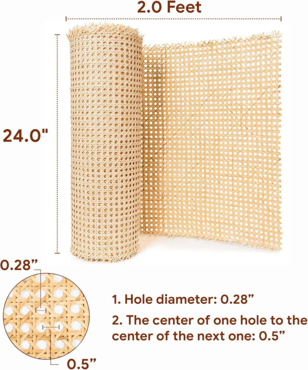 24" Width Rattan Cane Webbing Rattan Cane Webbing Roll 15 Feet Hexagon Weave Mesh 1/2 Inch Pre-Woven Cane Net Open Weave Wicker Cane Webbing Rattan Sheets Natural Material for Cabinet Chair (15 Feet)
