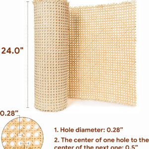 24" Width Rattan Cane Webbing Rattan Cane Webbing Roll 15 Feet Hexagon Weave Mesh 1/2 Inch Pre-Woven Cane Net Open Weave Wicker Cane Webbing Rattan Sheets Natural Material for Cabinet Chair (15 Feet)