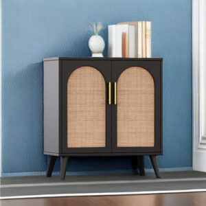 Rovaurx Rattan Storage Cabinet with Doors, Modern Accent Bathroom Floor Cabinet, Sideboard Buffet for Living Room, Entryway, Dining Room and Kitchen, Natural BMGZ108M