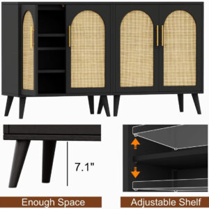 Rovaurx Rattan Storage Cabinet with Doors, Modern Accent Bathroom Floor Cabinet, Sideboard Buffet for Living Room, Entryway, Dining Room and Kitchen, Natural BMGZ108M