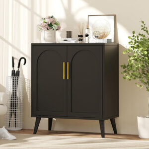 Rovaurx Rattan Storage Cabinet with Doors, Modern Accent Bathroom Floor Cabinet, Sideboard Buffet for Living Room, Entryway, Dining Room and Kitchen, Natural BMGZ108M