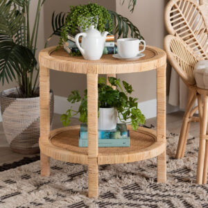 bali & pari Bella Natural Rattan End Table, 2-Tier