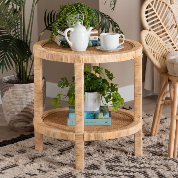 bali & pari Bella Natural Rattan End Table, 2-Tier