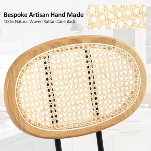 Finnhomy Modern Rattan Bar Stools Set of 2 - Natural Woven Design, Swivel Seat, Footrest, and Cane Backrest, Height Adjustable Bar Chairs for Kitchen Counter and Dining Room, PU Whisky