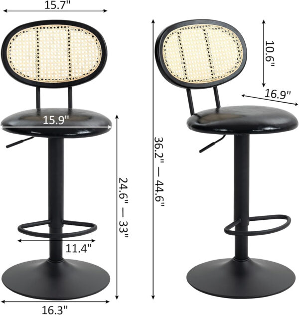 Finnhomy Modern Rattan Bar Stools Set of 2 - Natural Woven Design, Swivel Seat, Footrest, and Cane Backrest, Height Adjustable Bar Chairs for Kitchen Counter and Dining Room, PU Whisky