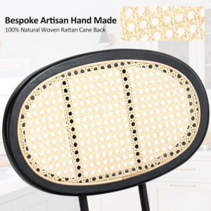 Finnhomy Modern Rattan Bar Stools Set of 2 - Natural Woven Design, Swivel Seat, Footrest, and Cane Backrest, Height Adjustable Bar Chairs for Kitchen Counter and Dining Room, PU Whisky