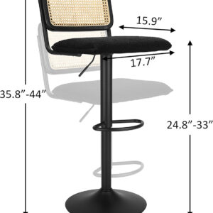 Finnhomy Modern Rattan Bar Stools Set of 2 - Natural Woven Design, Swivel Seat, Footrest, and Cane Backrest, Height Adjustable Bar Chairs for Kitchen Counter and Dining Room, PU Whisky