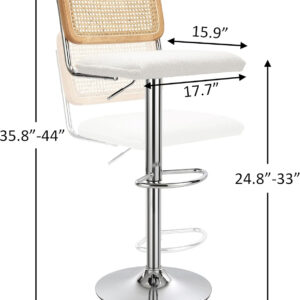 Finnhomy Modern Rattan Bar Stools Set of 2 - Natural Woven Design, Swivel Seat, Footrest, and Cane Backrest, Height Adjustable Bar Chairs for Kitchen Counter and Dining Room, PU Whisky