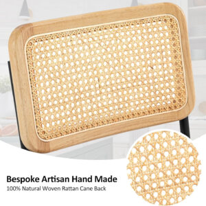 Finnhomy Modern Rattan Bar Stools Set of 2 - Natural Woven Design, Swivel Seat, Footrest, and Cane Backrest, Height Adjustable Bar Chairs for Kitchen Counter and Dining Room, PU Whisky