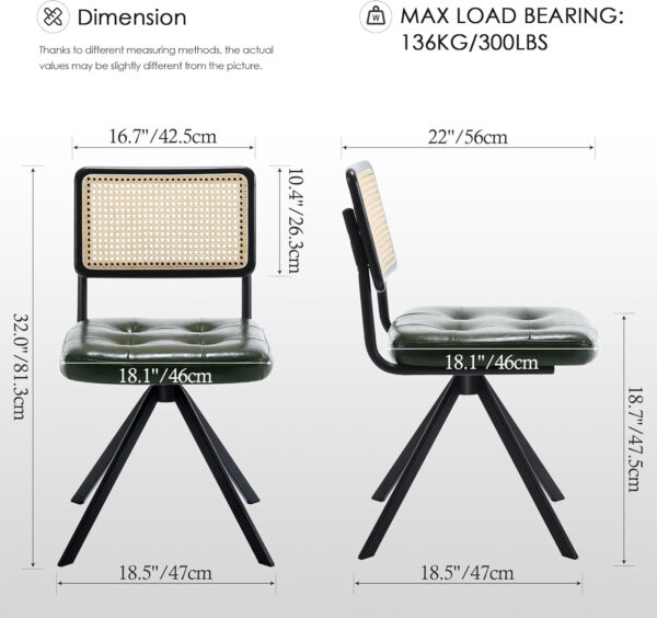 Zesthouse Rattan Desk Chair No Wheels, Mid Century Modern Home Office Chair with Cane Mesh & Wooden Back, Vintage Faux Leather Swivel Accent Chair, Upholstered Armless Computer Task Chair,Brown