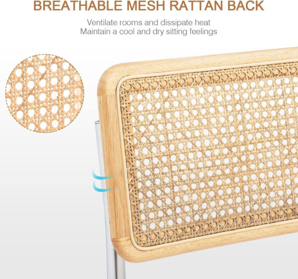 Zesthouse Natural Rattan Bar Stools Set of 2, Modern Counter Height Stools with Solid Wood Back, 26'' Counter Height Chairs, Mid Century Cantilevered Bar Chairs for Kitchen Island, Faux Leather Brown