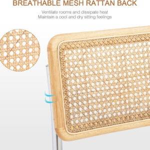 Zesthouse Natural Rattan Bar Stools Set of 2, Modern Counter Height Stools with Solid Wood Back, 26'' Counter Height Chairs, Mid Century Cantilevered Bar Chairs for Kitchen Island, Faux Leather Brown