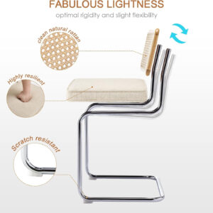 Zesthouse Natural Rattan Bar Stools Set of 2, Modern Counter Height Stools with Solid Wood Back, 26'' Counter Height Chairs, Mid Century Cantilevered Bar Chairs for Kitchen Island, Faux Leather Brown