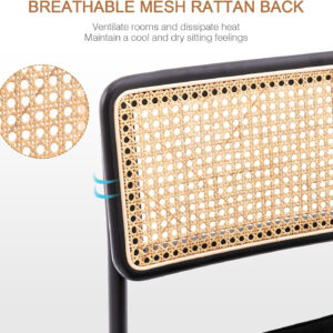 Zesthouse Natural Rattan Bar Stools Set of 2, Modern Counter Height Stools with Solid Wood Back, 26'' Counter Height Chairs, Mid Century Cantilevered Bar Chairs for Kitchen Island, Faux Leather Brown