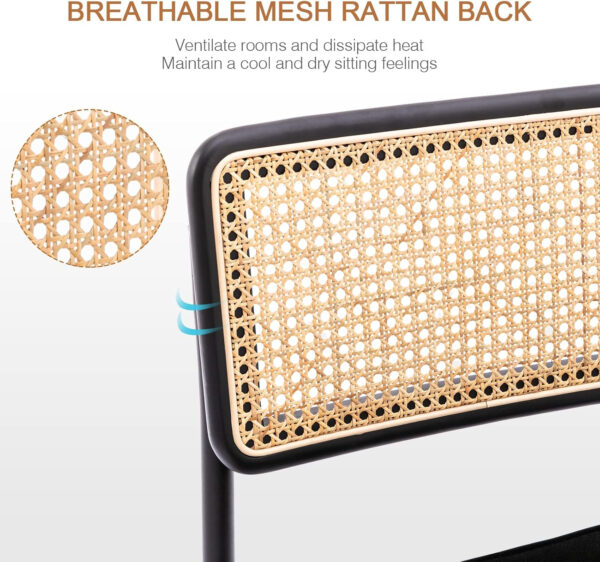 Zesthouse Natural Rattan Bar Stools Set of 2, Modern Counter Height Stools with Solid Wood Back, 26'' Counter Height Chairs, Mid Century Cantilevered Bar Chairs for Kitchen Island, Faux Leather Brown