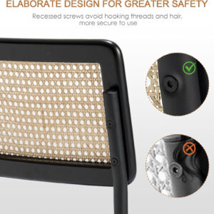 Zesthouse Natural Rattan Bar Stools Set of 2, Modern Counter Height Stools with Solid Wood Back, 26'' Counter Height Chairs, Mid Century Cantilevered Bar Chairs for Kitchen Island, Faux Leather Brown