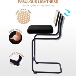 Zesthouse Natural Rattan Bar Stools Set of 2, Modern Counter Height Stools with Solid Wood Back, 26'' Counter Height Chairs, Mid Century Cantilevered Bar Chairs for Kitchen Island, Faux Leather Brown