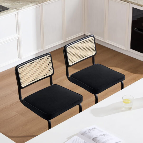 Zesthouse Natural Rattan Bar Stools Set of 2, Modern Counter Height Stools with Solid Wood Back, 26'' Counter Height Chairs, Mid Century Cantilevered Bar Chairs for Kitchen Island, Faux Leather Brown