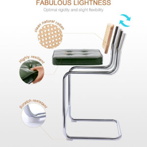 Zesthouse Natural Rattan Bar Stools Set of 2, Modern Counter Height Stools with Solid Wood Back, 26'' Counter Height Chairs, Mid Century Cantilevered Bar Chairs for Kitchen Island, Faux Leather Brown