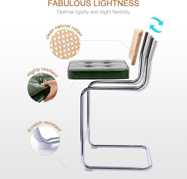 Zesthouse Natural Rattan Bar Stools Set of 2, Modern Counter Height Stools with Solid Wood Back, 26'' Counter Height Chairs, Mid Century Cantilevered Bar Chairs for Kitchen Island, Faux Leather Brown