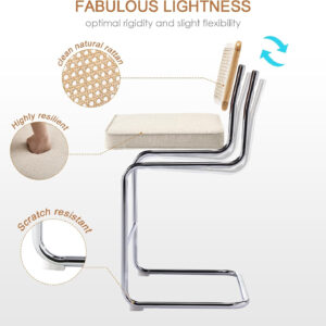 Zesthouse Natural Rattan Bar Stools Set of 2, Modern Counter Height Stools with Solid Wood Back, 26'' Counter Height Chairs, Mid Century Cantilevered Bar Chairs for Kitchen Island, Faux Leather Brown