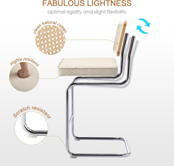 Zesthouse Natural Rattan Bar Stools Set of 2, Modern Counter Height Stools with Solid Wood Back, 26'' Counter Height Chairs, Mid Century Cantilevered Bar Chairs for Kitchen Island, Faux Leather Brown