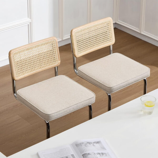 Zesthouse Natural Rattan Bar Stools Set of 2, Modern Counter Height Stools with Solid Wood Back, 26'' Counter Height Chairs, Mid Century Cantilevered Bar Chairs for Kitchen Island, Faux Leather Brown