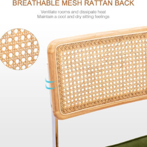 Zesthouse Natural Rattan Bar Stools Set of 2, Modern Counter Height Stools with Solid Wood Back, 26'' Counter Height Chairs, Mid Century Cantilevered Bar Chairs for Kitchen Island, Faux Leather Brown