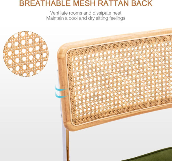 Zesthouse Natural Rattan Bar Stools Set of 2, Modern Counter Height Stools with Solid Wood Back, 26'' Counter Height Chairs, Mid Century Cantilevered Bar Chairs for Kitchen Island, Faux Leather Brown