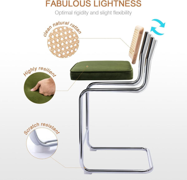 Zesthouse Natural Rattan Bar Stools Set of 2, Modern Counter Height Stools with Solid Wood Back, 26'' Counter Height Chairs, Mid Century Cantilevered Bar Chairs for Kitchen Island, Faux Leather Brown