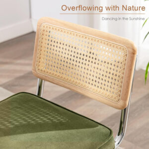 Zesthouse Natural Rattan Bar Stools Set of 2, Modern Counter Height Stools with Solid Wood Back, 26'' Counter Height Chairs, Mid Century Cantilevered Bar Chairs for Kitchen Island, Faux Leather Brown