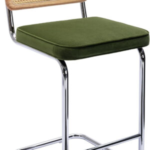 Zesthouse Natural Rattan Bar Stools Set of 2, Modern Counter Height Stools with Solid Wood Back, 26'' Counter Height Chairs, Mid Century Cantilevered Bar Chairs for Kitchen Island, Faux Leather Brown