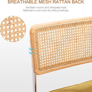 Zesthouse Natural Rattan Bar Stools Set of 2, Modern Counter Height Stools with Solid Wood Back, 26'' Counter Height Chairs, Mid Century Cantilevered Bar Chairs for Kitchen Island, Faux Leather Brown