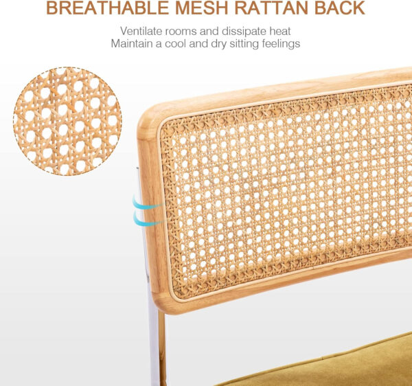 Zesthouse Natural Rattan Bar Stools Set of 2, Modern Counter Height Stools with Solid Wood Back, 26'' Counter Height Chairs, Mid Century Cantilevered Bar Chairs for Kitchen Island, Faux Leather Brown