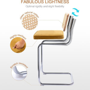 Zesthouse Natural Rattan Bar Stools Set of 2, Modern Counter Height Stools with Solid Wood Back, 26'' Counter Height Chairs, Mid Century Cantilevered Bar Chairs for Kitchen Island, Faux Leather Brown