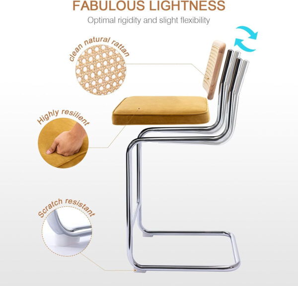 Zesthouse Natural Rattan Bar Stools Set of 2, Modern Counter Height Stools with Solid Wood Back, 26'' Counter Height Chairs, Mid Century Cantilevered Bar Chairs for Kitchen Island, Faux Leather Brown