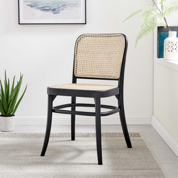 Modway Winona Elm Wood Cane Rattan Seat, Dining Side Chair, Black