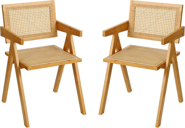 Rattan Dining Chairs Set of 2, Modern Mid Century Accent Chairs, Comfy Armchairs, Outdoor Rattan Chairs with Armrest for Bedroom Living Room Reading Room Dining Kitchen
