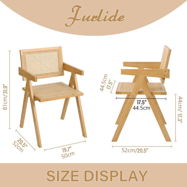 Rattan Dining Chairs Set of 2, Modern Mid Century Accent Chairs, Comfy Armchairs, Outdoor Rattan Chairs with Armrest for Bedroom Living Room Reading Room Dining Kitchen