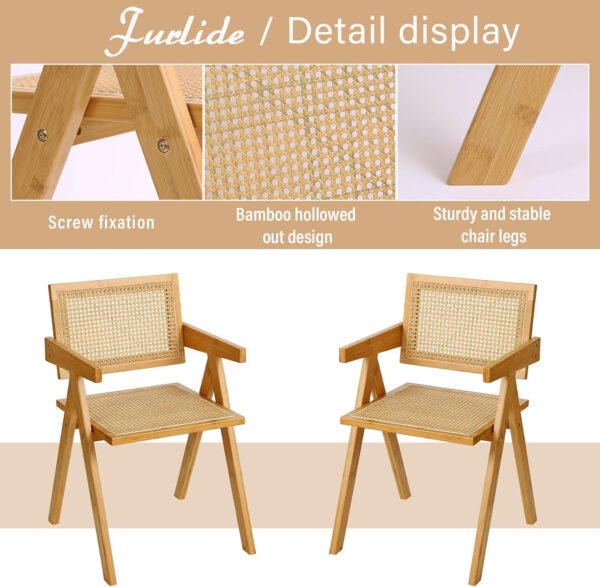 Rattan Dining Chairs Set of 2, Modern Mid Century Accent Chairs, Comfy Armchairs, Outdoor Rattan Chairs with Armrest for Bedroom Living Room Reading Room Dining Kitchen