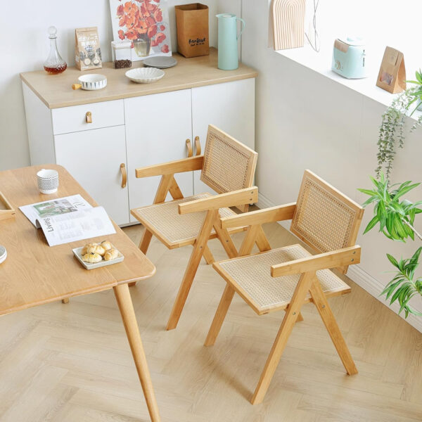 Rattan Dining Chairs Set of 2, Modern Mid Century Accent Chairs, Comfy Armchairs, Outdoor Rattan Chairs with Armrest for Bedroom Living Room Reading Room Dining Kitchen