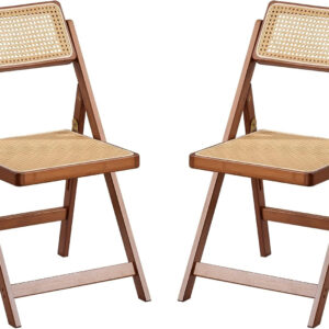 Rattan Dining Chairs Set of 2, Modern Mid Century Accent Chairs, Comfy Armchairs, Outdoor Rattan Chairs with Armrest for Bedroom Living Room Reading Room Dining Kitchen