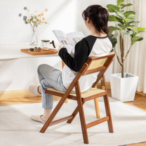 Rattan Dining Chairs Set of 2, Modern Mid Century Accent Chairs, Comfy Armchairs, Outdoor Rattan Chairs with Armrest for Bedroom Living Room Reading Room Dining Kitchen