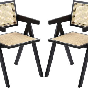 Rattan Dining Chairs Set of 2, Modern Mid Century Accent Chairs, Comfy Armchairs, Outdoor Rattan Chairs with Armrest for Bedroom Living Room Reading Room Dining Kitchen