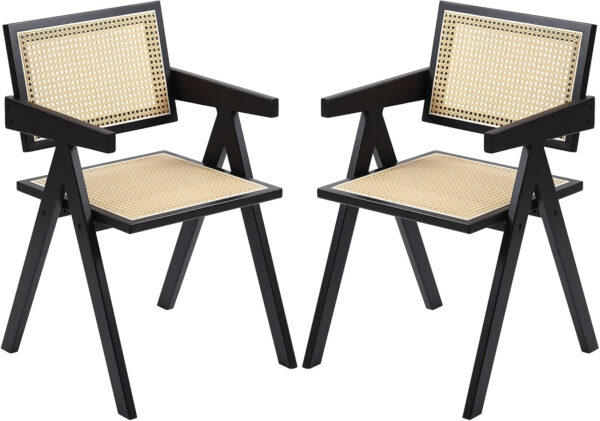 Rattan Dining Chairs Set of 2, Modern Mid Century Accent Chairs, Comfy Armchairs, Outdoor Rattan Chairs with Armrest for Bedroom Living Room Reading Room Dining Kitchen