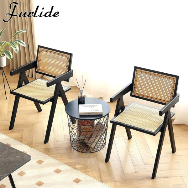 Rattan Dining Chairs Set of 2, Modern Mid Century Accent Chairs, Comfy Armchairs, Outdoor Rattan Chairs with Armrest for Bedroom Living Room Reading Room Dining Kitchen