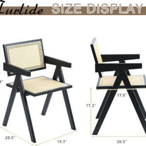 Rattan Dining Chairs Set of 2, Modern Mid Century Accent Chairs, Comfy Armchairs, Outdoor Rattan Chairs with Armrest for Bedroom Living Room Reading Room Dining Kitchen