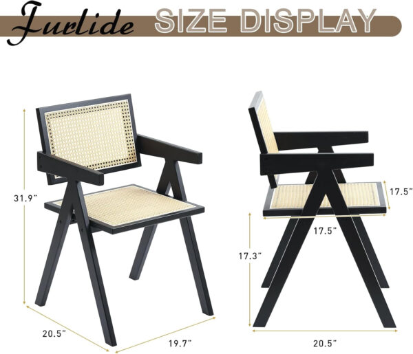 Rattan Dining Chairs Set of 2, Modern Mid Century Accent Chairs, Comfy Armchairs, Outdoor Rattan Chairs with Armrest for Bedroom Living Room Reading Room Dining Kitchen