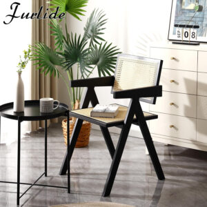 Rattan Dining Chairs Set of 2, Modern Mid Century Accent Chairs, Comfy Armchairs, Outdoor Rattan Chairs with Armrest for Bedroom Living Room Reading Room Dining Kitchen